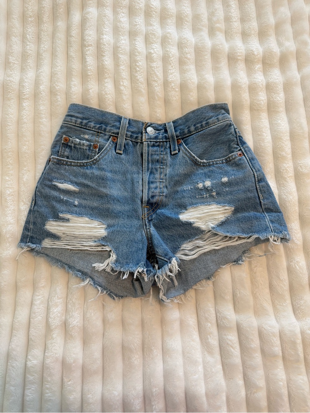 Levi's Blue Distressed High-Rise Denim Shorts
